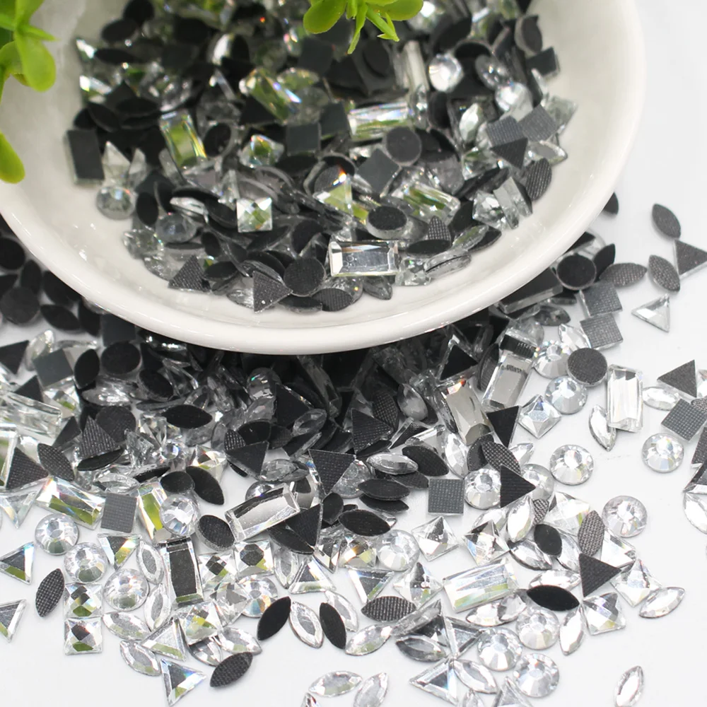 

Hot Sale Mix Sizes Clear Crystal Mix Shaped HotFix Rhinestones Strass Crystal Rhinestones Trim for wedding dresses decorate