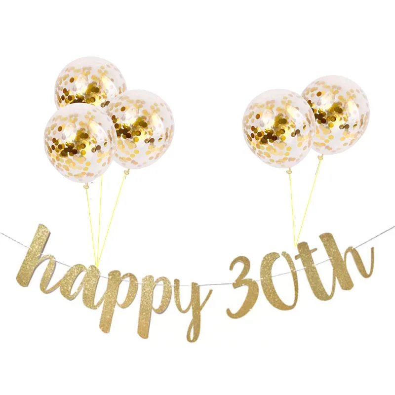 30 40 50 60th Years Birthday Decor Gold Glitter Paper Banner Garland Confetti Balloon 30th Birthday Party Decorations Adult