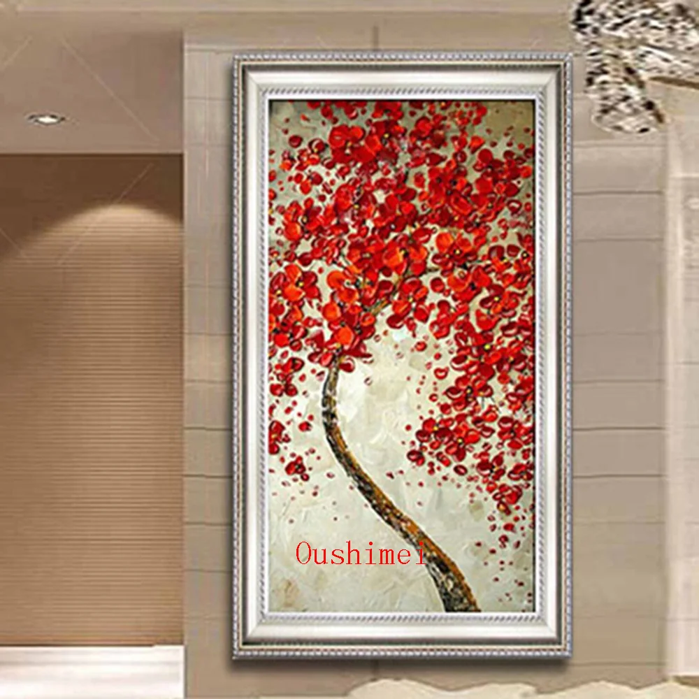 

Hand Painted Abstract Knife Oil Painting Hang Paintings Modern Red Tree Landscape Wall Picture Home Decor Canvas Painting