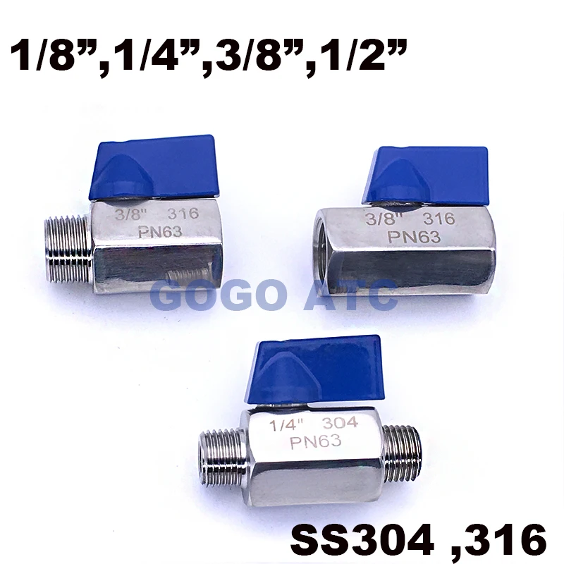 GOGO High quality MINI Ball valve Stainless steel 1/8 1/4 3/8 1/2 BSP Female male SS304 316 Brewer Hardware 2 way ball valve