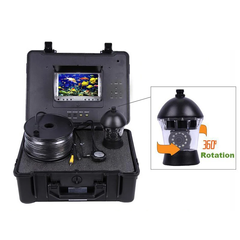 360 Degree Rotation Fishing Video Camera IR Night Vision 7''Monitor Remote Control 8GB SD Card DVR 20m Cable