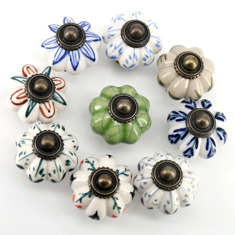 1x Hand Painted Ceramic Door Handles Antique Furniture Drawer Pulls Crack Kitchen Cabinet Knobs and Handles 33mmx38mm