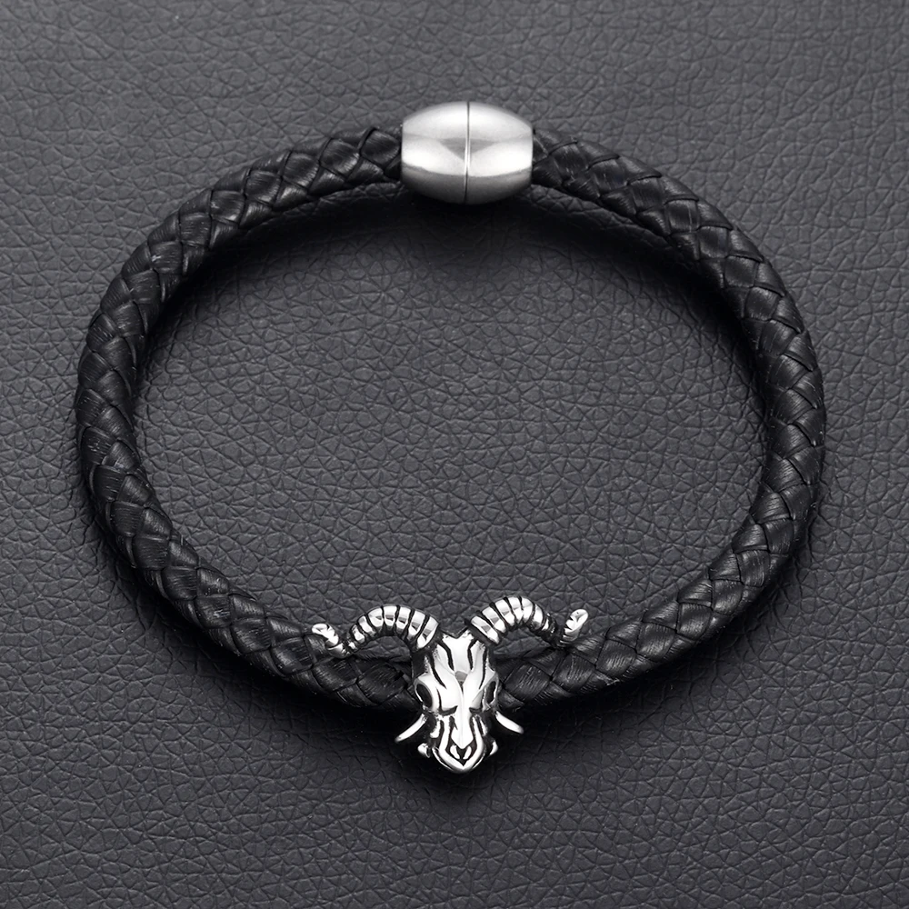 Stainless Steel Beads Goat 6mm Large Hole Bead Blacken Animal Charms Slider for Leather Bracelet Making DIY Jewelry Finding