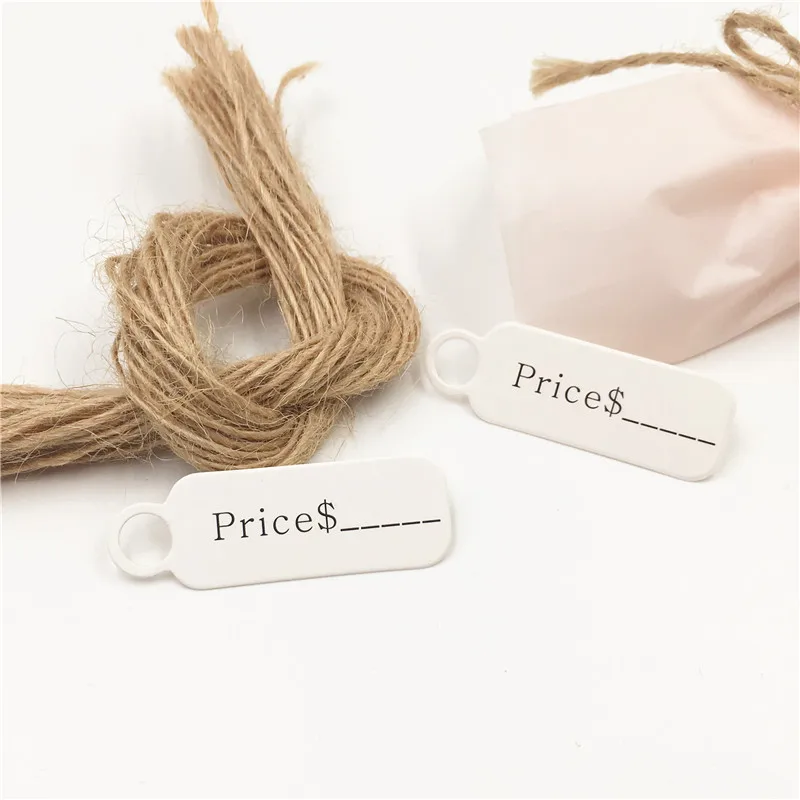 100Pcs Tags +100Pcs Hemp Strings 4.5x1.5cm Handmade Paper Price Tag For Packaging Jewelry Necklace Stud Cosmetic Gifts Label Tag