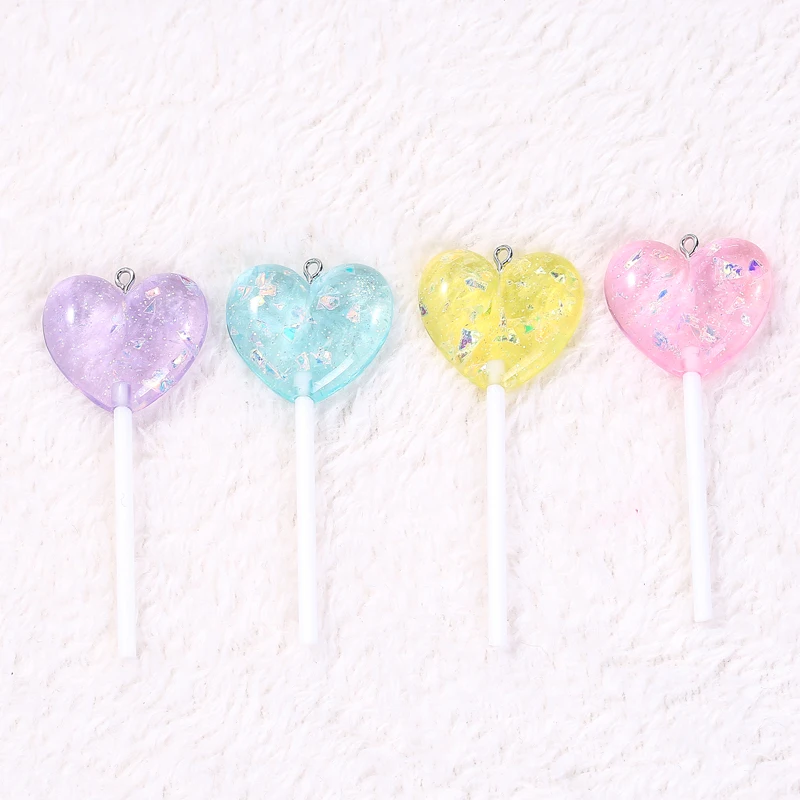 8Pcs  71*25mm  Multicolor Lollipop Charms Flatback Glitter Resin Candy Cabochons for Pendant  Necklace Earrings Diy Making