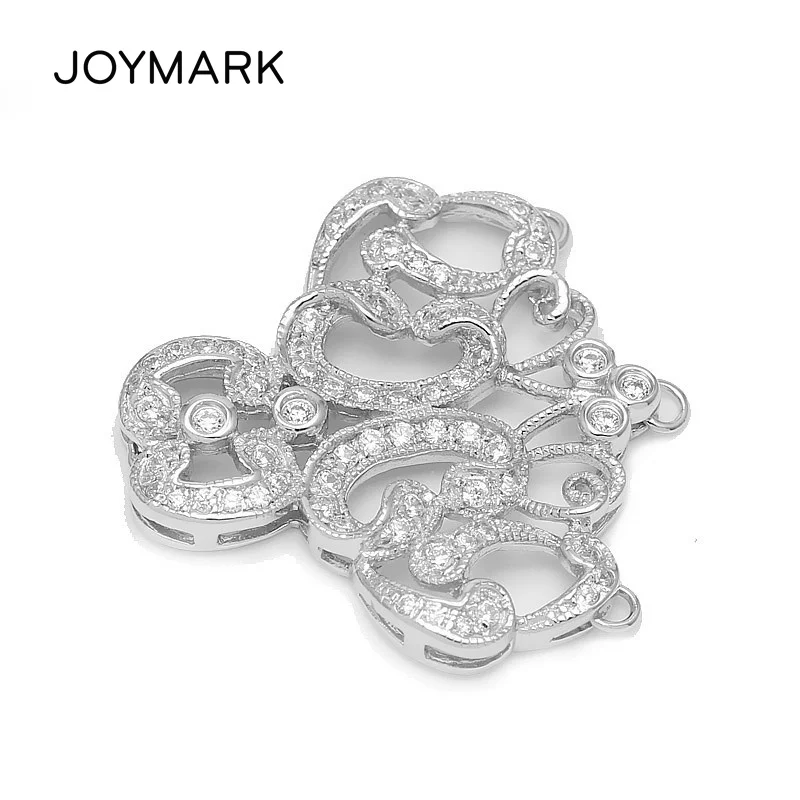 JOYMARK-colgante de Plata de Ley 925 con circón, accesorio de 3 filas, Retro, flor, borlas, perlas, collar, conector, SLJQ-CZ019