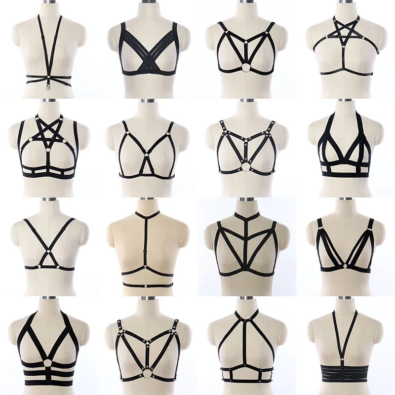 

Sexy Black Body Harness Lingerie Gothic Harajuku Bondage Harness Bra Women Fetish Wear Body Cage Bralette Punk Black Harness Bra