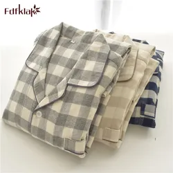 Fdfklak Large size spring autumn pijamas women long sleeve cotton pajamas set plaid couple's pijama sleepwear pyjama femme