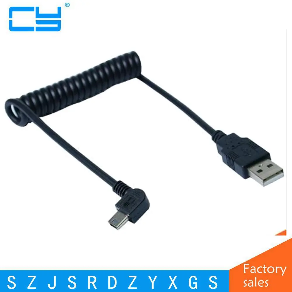 Ferr Shipping 100cm Right Angled 90 degree USB 2.0 Mini Male to A Type Male Stretch Data Cable for SSD &