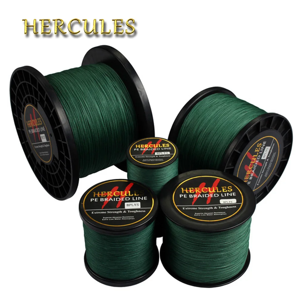 Hercules Braided Fishing Line Saltwater Fishing Cord 8 Strands Green 100m, 300m, 500m, 1000m, 1500m, 2000m