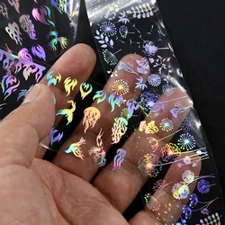 4*100Cm/Roll Holografische Nail Folie Vlam Paardebloem Panda Bamboe Holo Nail Art Transfer Sticker Water Slide nail Art Decals