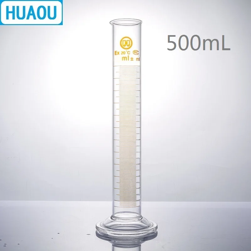 HUAOU 500mL Measuring Cylinder with Spout and Graduation with Glass Round Base Laboratory Chemistry Equipment