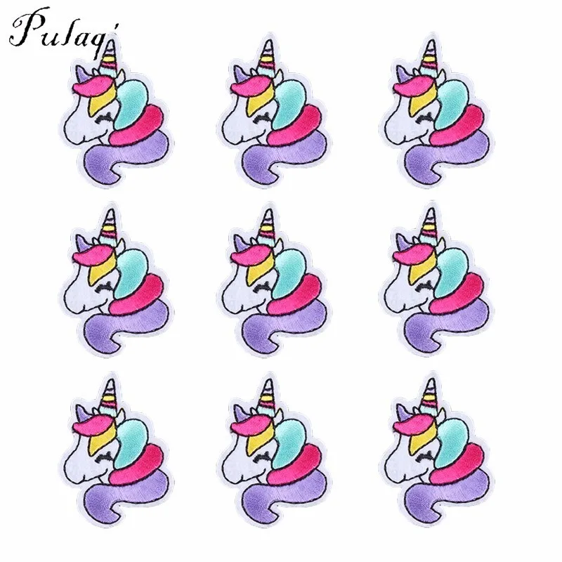 Pulaqi 10PCS Wholesale Stock Cute Unicorn Embriodered Iron Patches For Clothing Iron On Patch For Kids Clothes Decor DIY F