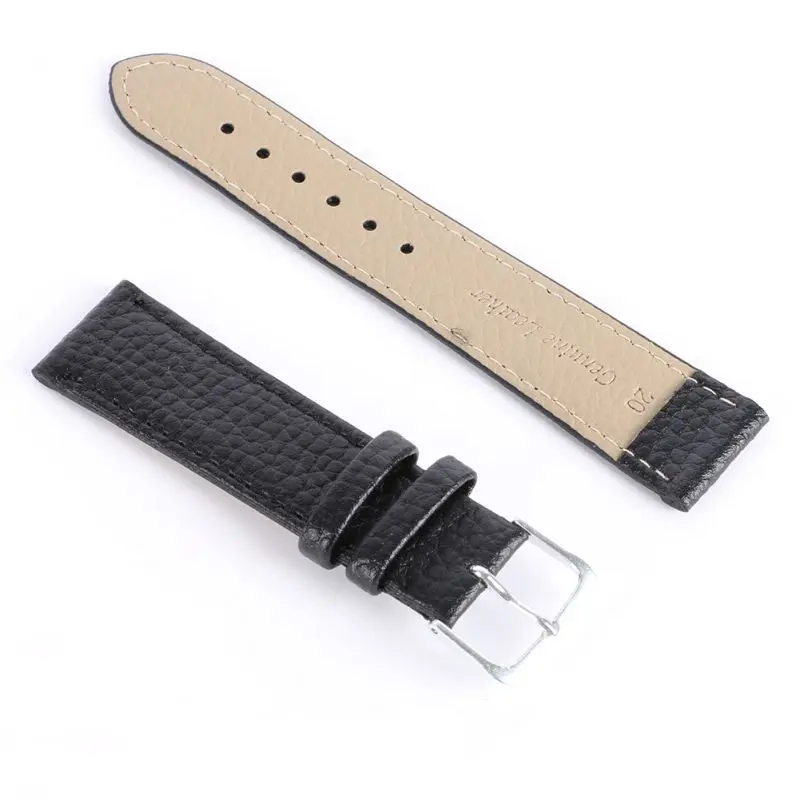 Newest Fashion Black Brown High Quality Watchband Soft Litchi Stripe PU Leather Watches Strap Pin Buckle 12-22mm