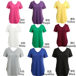 Women's T-shirt Summer Plus Size Tee Basic T Shirt Women Solid V Neck Short Sleeve Long Casual Women Tops Loose Tee Shirt Femme