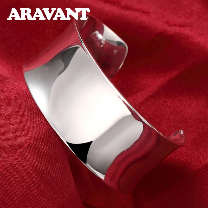 

Hot Sale 925 Silver Jewelry Simple Smooth Open Bangles Women Fashion Cuff Bracelets