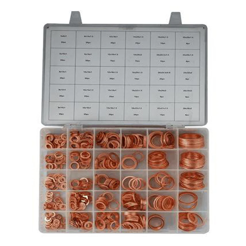 568pcs 30 Sizes Metric Copper Flat Ring Washers Gaskets Assortment Set Kit