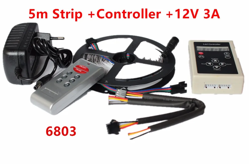 

5m 6803 IC 5050 digital RGB LED Strip,150LED IP20 Non waterproof dream magic color +6803 RF 133 Remote controller +12V 3A kit