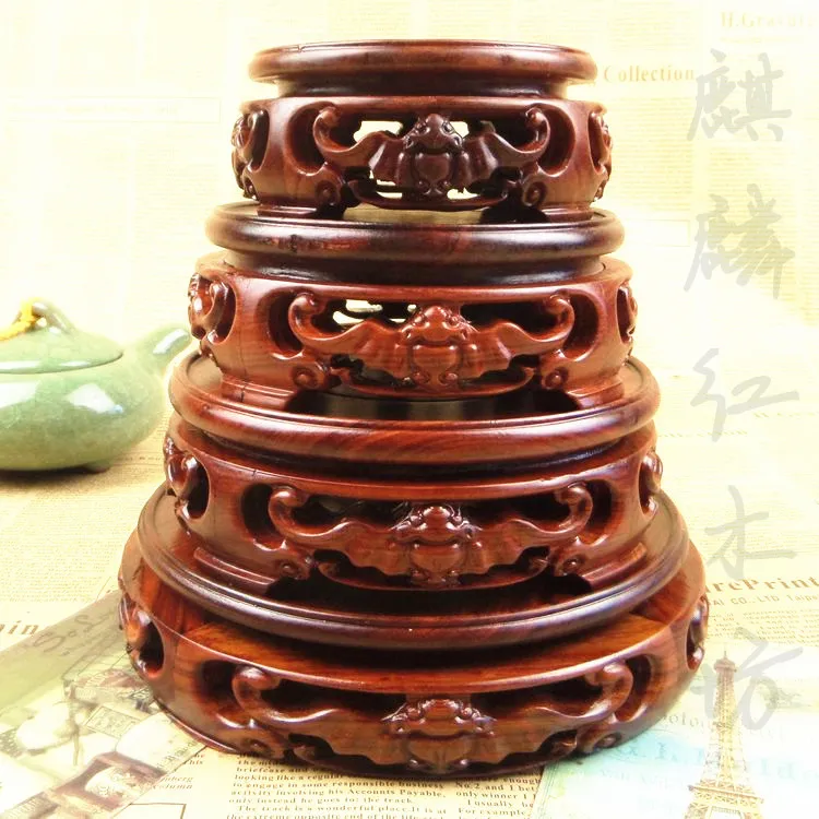 Kylin rosewood handicraft teapot stone jade vase round red wooden shelf beautiful boutique base