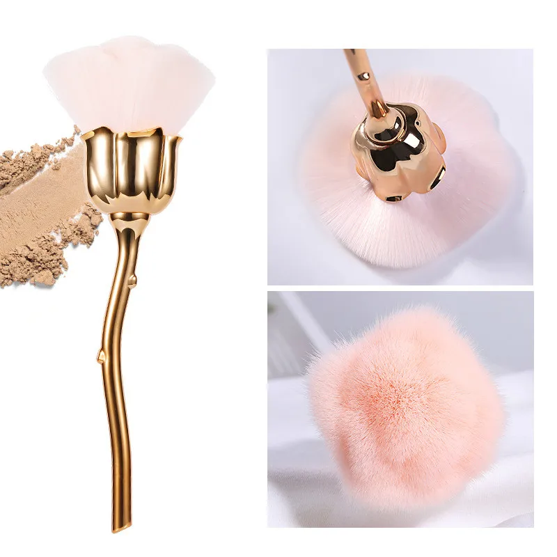 Brosses à Blush tête de Rose pour Nail Art, brosse à poussière pour manucure en métal, outil de beauté à la mode, accessoires pour ongles en Gel, livraison directe