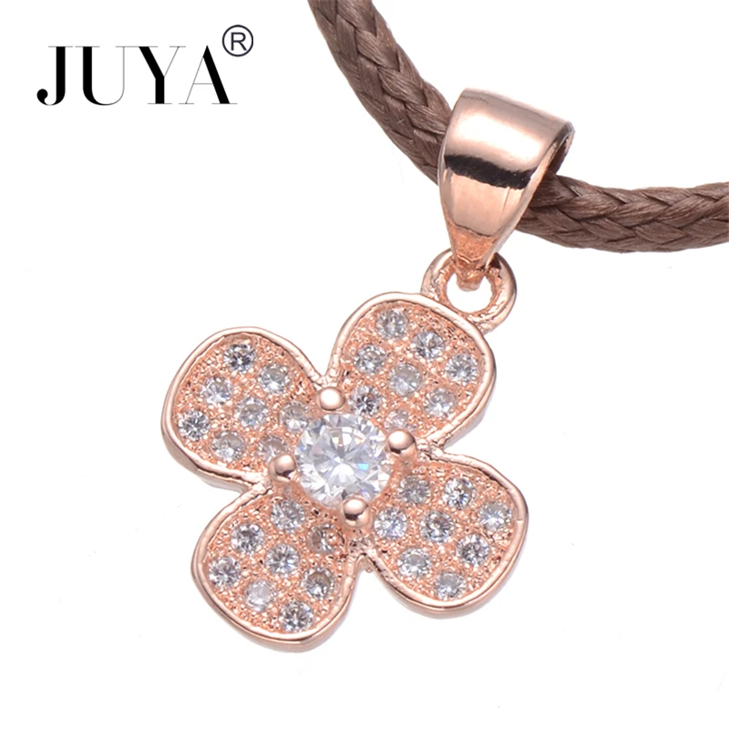 Luxury Zircon Rhinestone Flower Charms DIY Women Necklace Pendant Jewelry Accessory Handmade Making Beaded Bracelets Findings