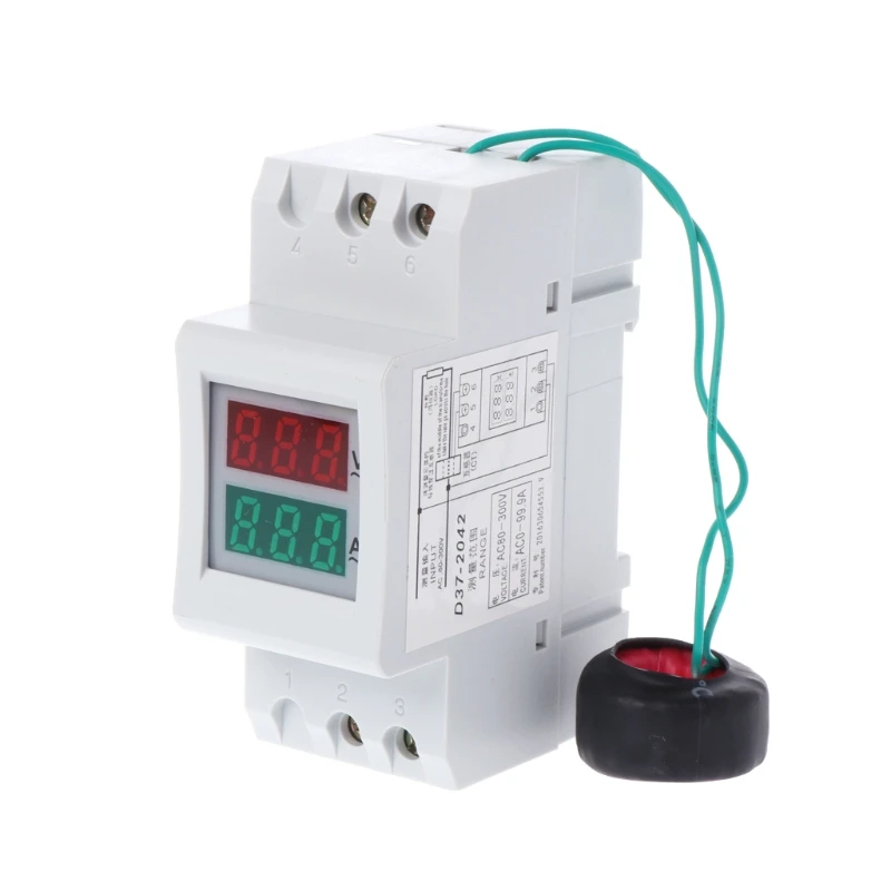 High quality NEW 2P 36mm Din Rail Dual LED Voltage Current Meter Voltmeter Ammeter AC 80-300V 250-450V 0-100A