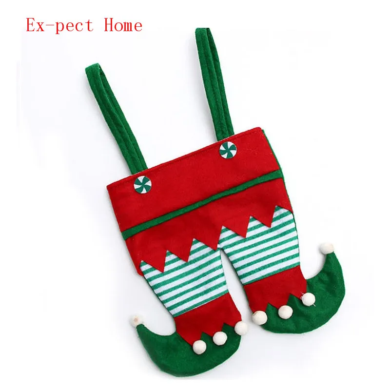 100pcs/lot Non Woven Fabric Christmas Elf Pants Stocking Candy Bag Kids X-mas Party Decoration Ornament Gift