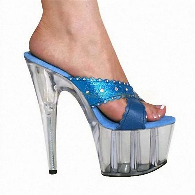 Zapatos de punta abierta para mujer, Sandalias de tacón alto fino de 15cm, con plataforma de cristal, sexy, para baile de boda