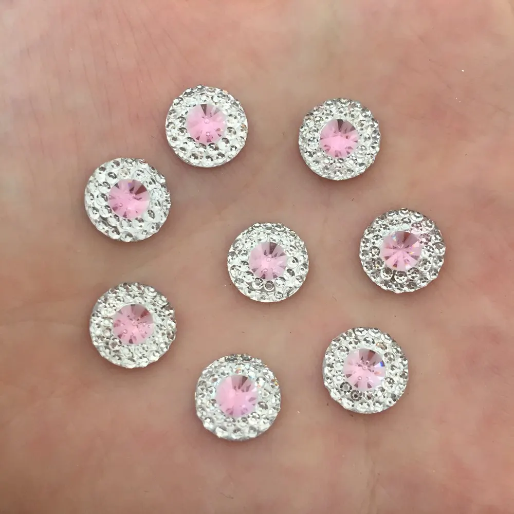 New 50pcs 10mm Resin Round Double Color Flatback Rhinestone Wedding Buttons DIY Craft K68