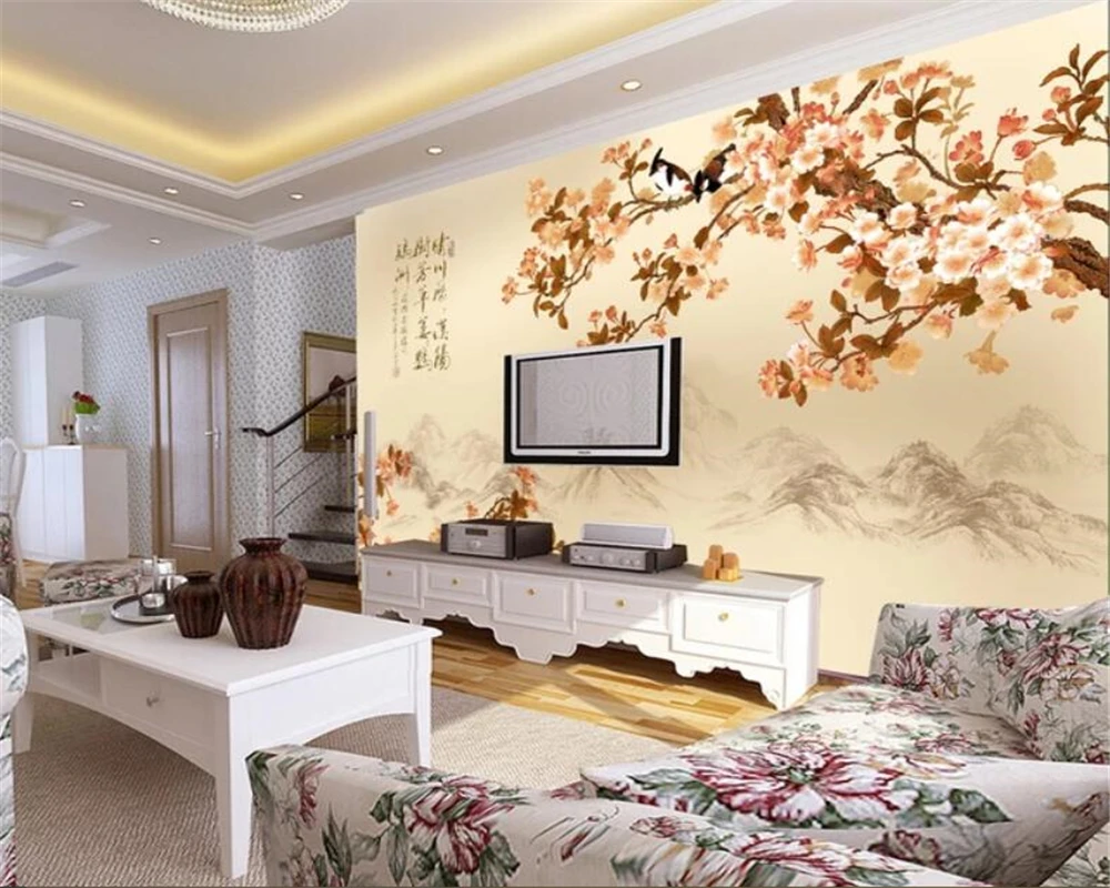 

beibehang 3D photo wallpaper murals Landscape painting flowers and birds painting papel de parede wallpaper for living room