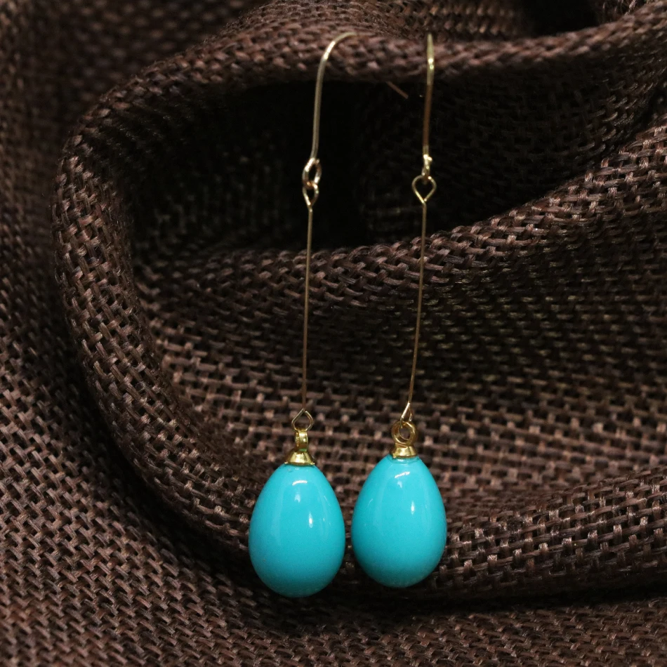 New fashion long earrings for women 9*13mm sky blue teardrop baking paint glass dangle eardrop high grade jewelry B1799