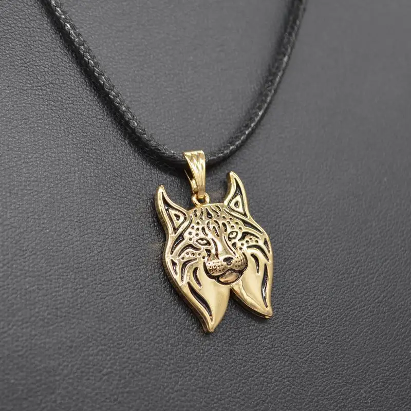 Women Rope Chain Alloy Cat Necklaces Vintage Metal Lynx Pendant Necklaces