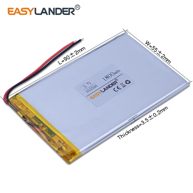 10pcs/Lot 3.7V 355590 1800mAh Rechargeable Lithium Li-ion Polymer Battery