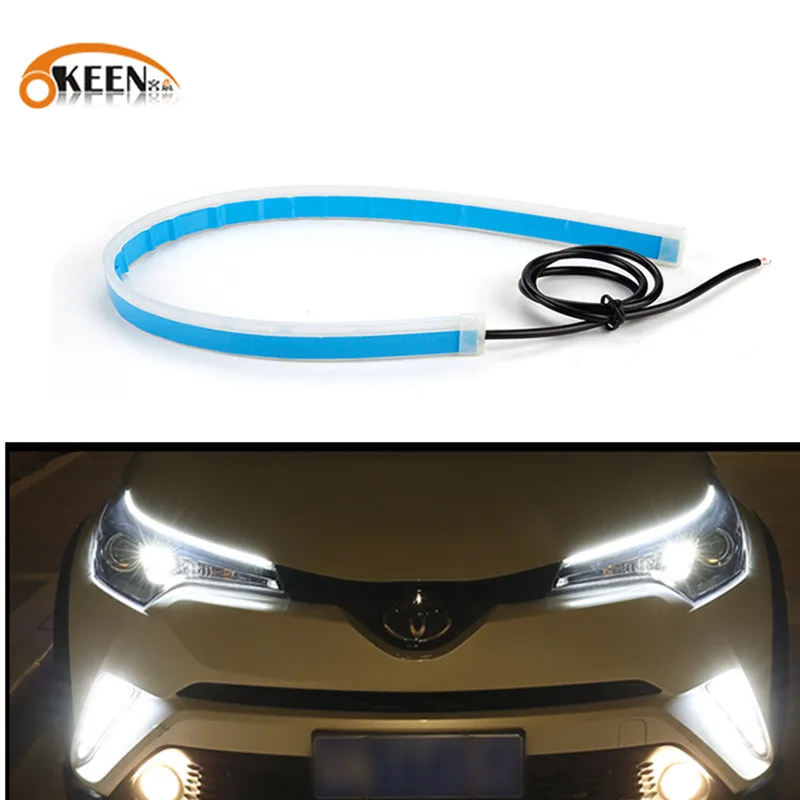 OKEEN 1pcs DRL LED Waterproof Flexible Tube Style Dynamic Daytime Running Lights White Ice Blue Headlight LED Strip Angel Eyes