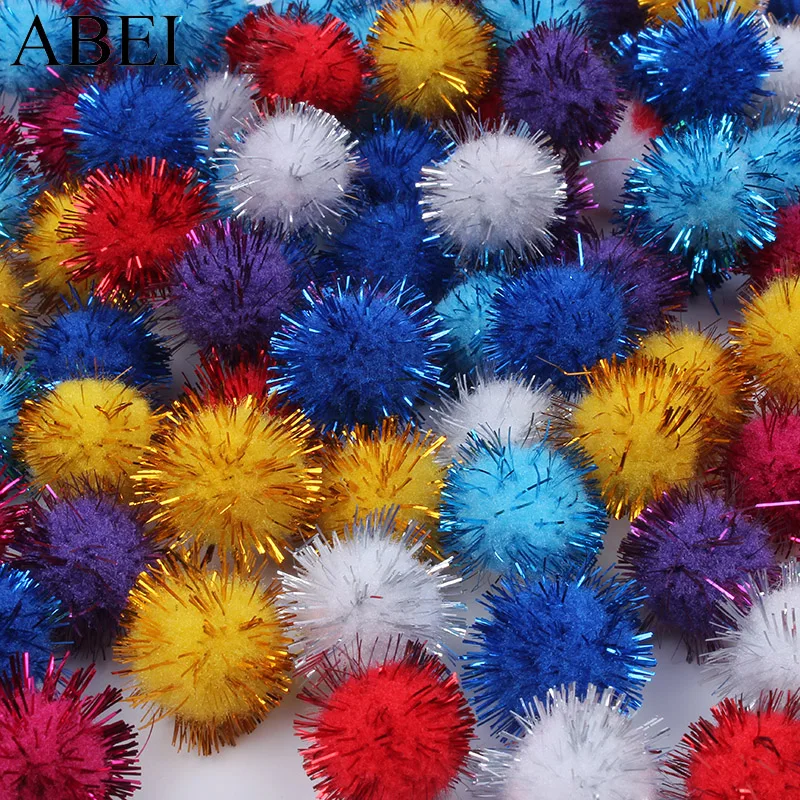 20mm 200pcs/lot Christmas Ball Glitter Tinsel Pompom DIY Sewing Garments Accessories Sparkly Pom Pom Weddinng Scrapbook Decors