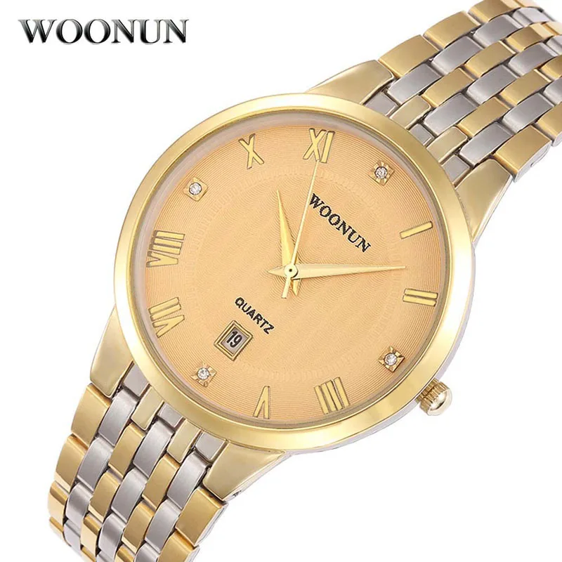 2020 WOONUN Top Brand Luxury Men orologi Full Steel Diamond Quartz Watches For Men Luxury Dress Gold Watch Man relojes hombre