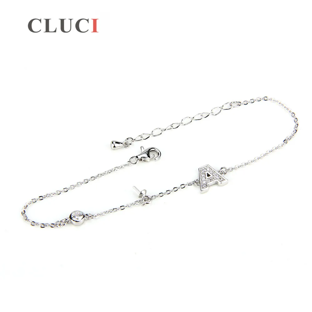 CLUCI women jewelry Letter A lobster clasp 925 sterling silver bracelet fitting pearl seat for DIY pearls bracelet SB010SB