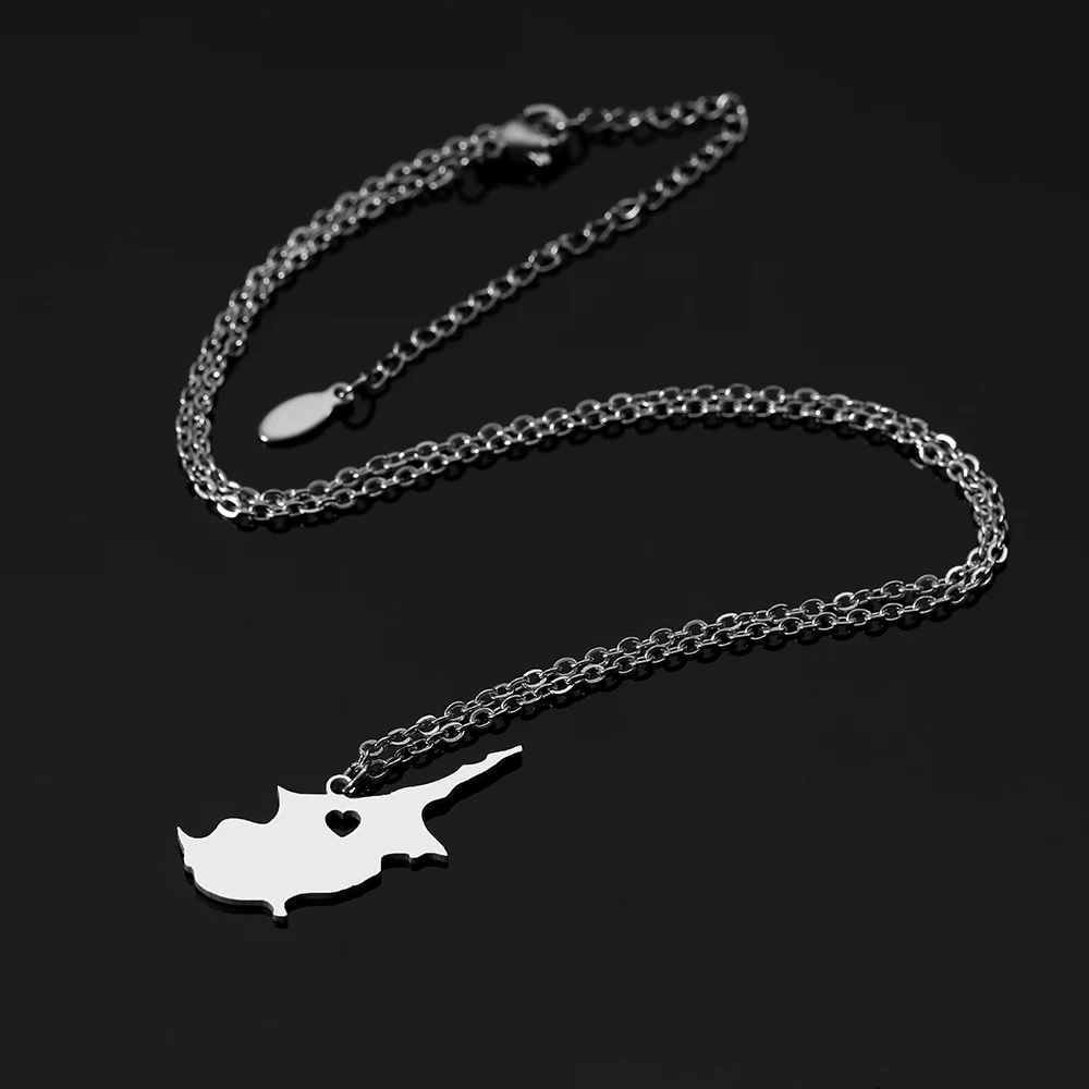 Ethlyn  Fashion Hot Sale Unisex Cheap Cyprus Map Stainless Steel Necklace Silver Polishing Pendant Jewelry P159