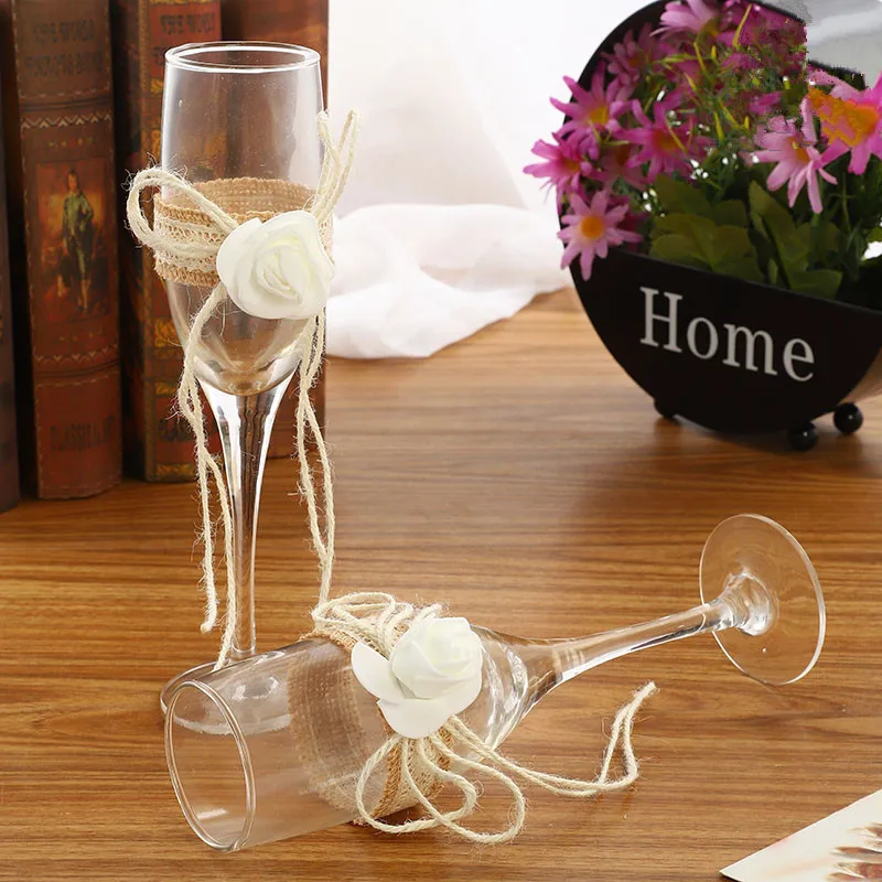 2pcs/lot jute wedding toasting glasses  wedding champagne glasses gift  for wedding party decoration