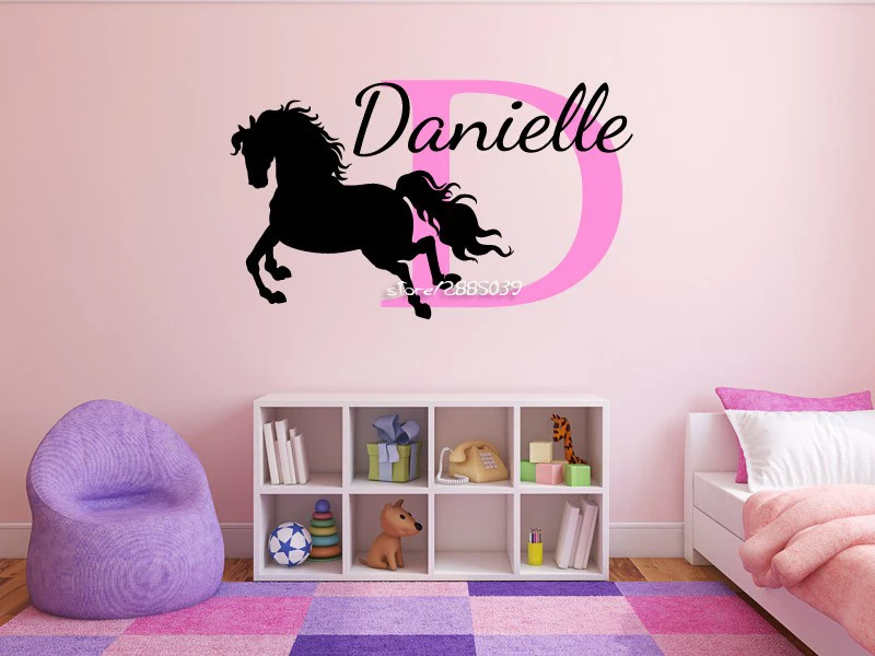 

adesivo de parede Horse Wall Stickers Personalized Name Monogram Decor Girls Bedroom Vinyl Wall Decal Removable Art Mural SA596