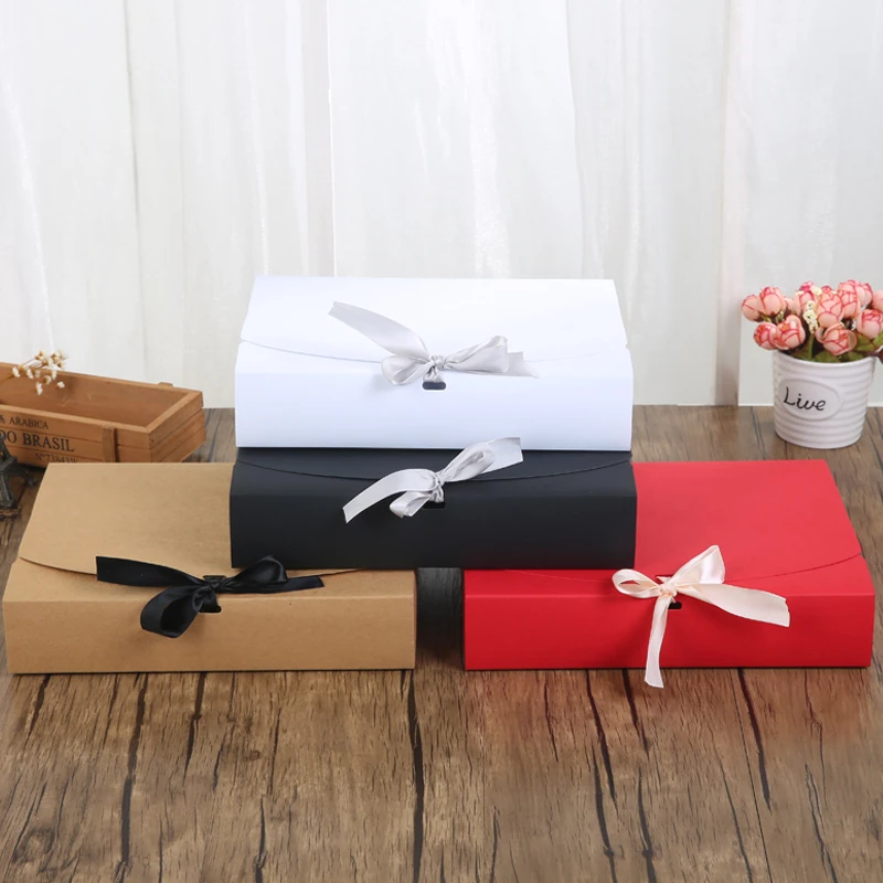 

20pcs 24*19.5*7cm Large Size Kraft Packaging Paper Box Large Gift Box Big Paper Cardboard Jewelry Craft Clothes Box With Ribbon