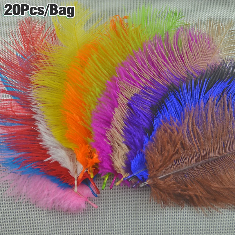 MNFT 20PCS Multiple Color Ostrich Hair Fly Tying Material White Black Olove Green Ginger Fly Fishing Streamer Bugs Salmon