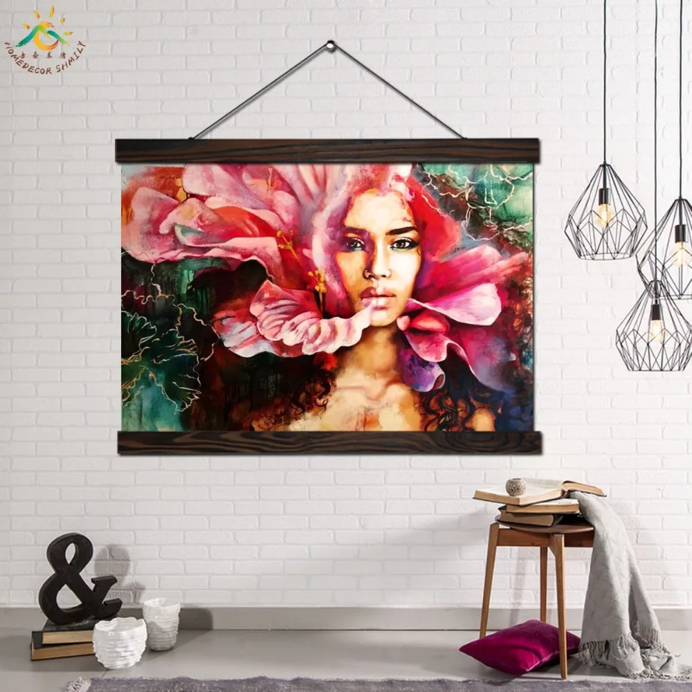 Colorful Flower Woman Modern Wall Art Print Picture And Poster Frame Hanging Scroll Canvas Painting Home Decoration