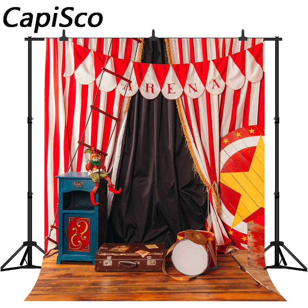 Capisco Circus Red White Curtains Carnival Birthday Party Photography Backdrops Baby Shower Photo Studio Backgrounds Photobooth