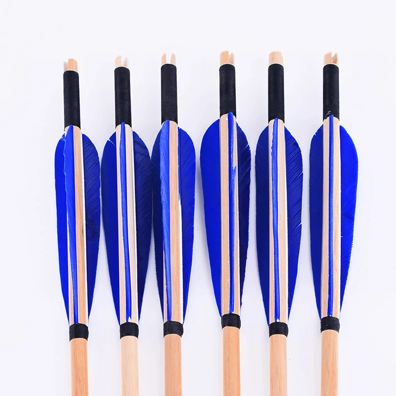 Hot 12/24pcs Handmade Wooden Arrow Turkey Real Feather OD8.5mm Outer Tip Arrow Recurve Traditional Bow Competition Wooden 80cm