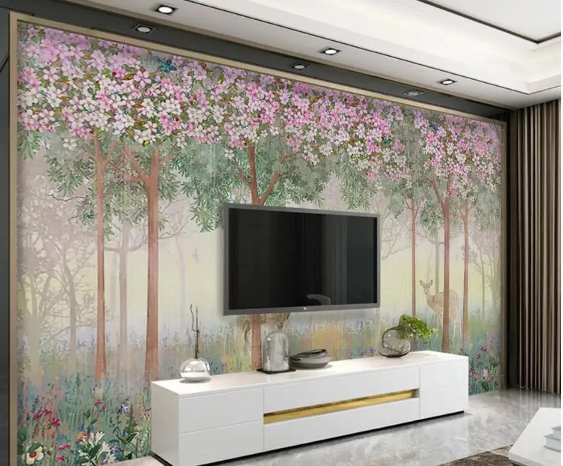 

American ELK Watercolor Photo Wallpaper Deer Flower Wall Mural for Living Room Contact Paper Wall Papers Roll Floral Murals