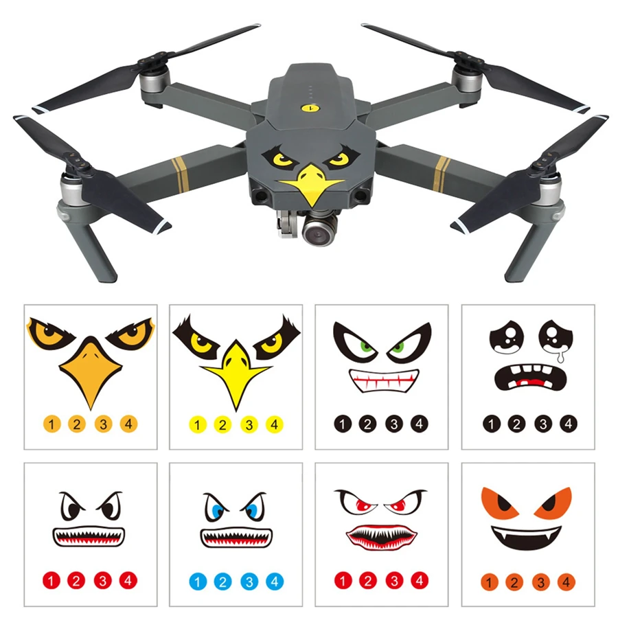 

8pcs Stickers Drone Decal for DJI Mavic Pro Decorative Accessories for DJI Spark Art Eagle Smile Shark Eyes Skin Sticker Decal