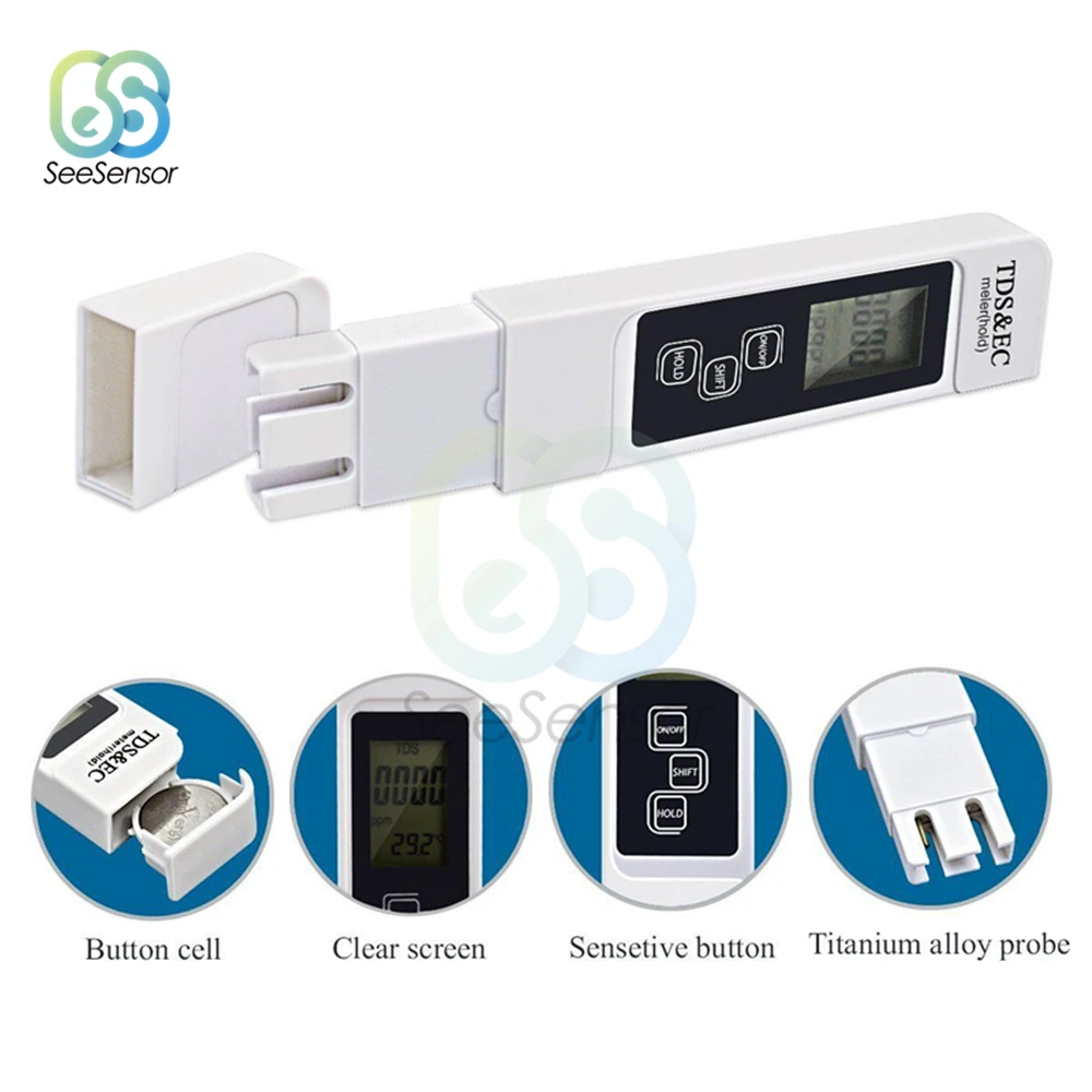 TDS EC Meter Temperature Tester Pen TDS&EC Tester 0-9990ppm 3 In1 Function Conductivity Water Quality Measurement Tool