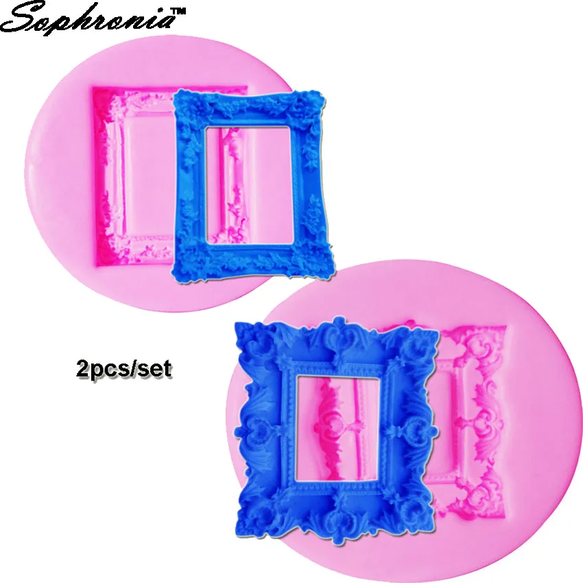 

Sophronia 2pcs/set Mirror Frame Fondant Wedding Cake Decorating Tools Cupcake Silicone Mold Chocolate Molds C168