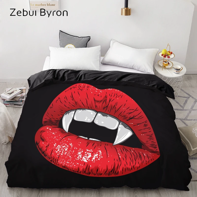 3D Print Custom Duvet Cover,Comforter/Quilt/Blanket case 220x240/200x200,Bedding Red Lips Vampire Mouth Helloween,drop ship